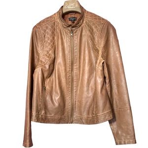🍂14W•LORD & TAYLOR WOMAN•GORGEOUS CARAMEL ZIP UP FAUX LEATHER JACKET🍂